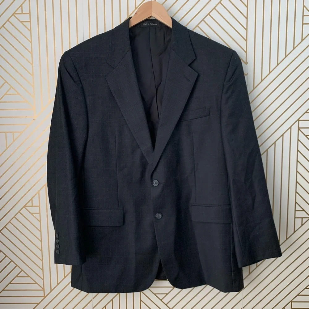 Izod 100% Wool Tweed Plaid blazer Sport Coat Jacket Classic Timeless gray 42R